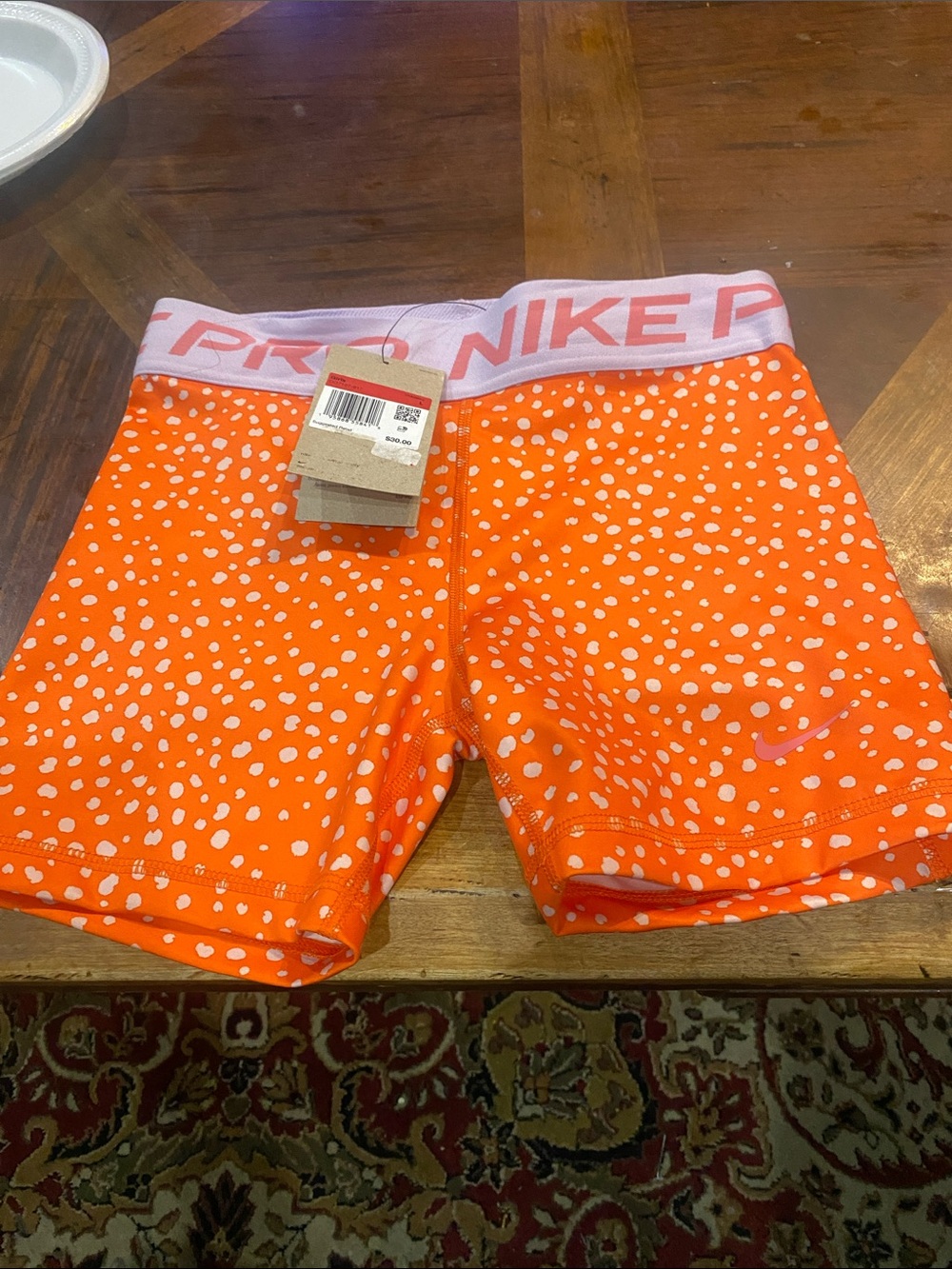 Nike Girls Orange Dot-Print Pro Bike Shorts